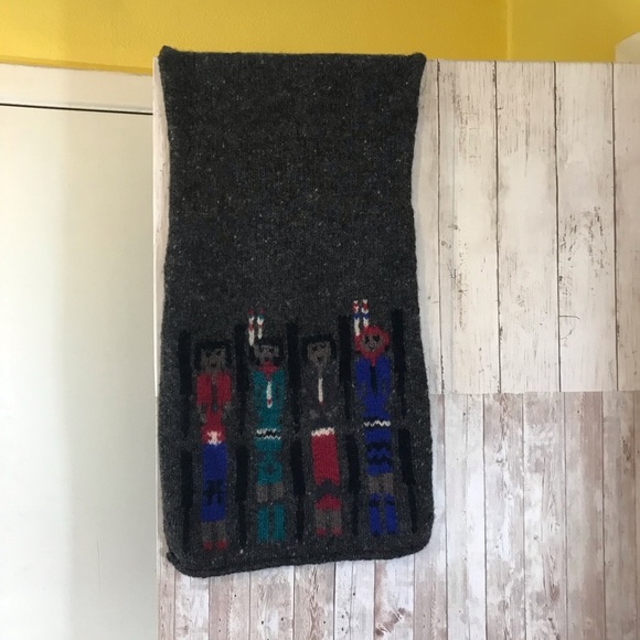 Vintage 100% Wool Hand Knitted Indian Tribe Scarf - Picture 1 of 15